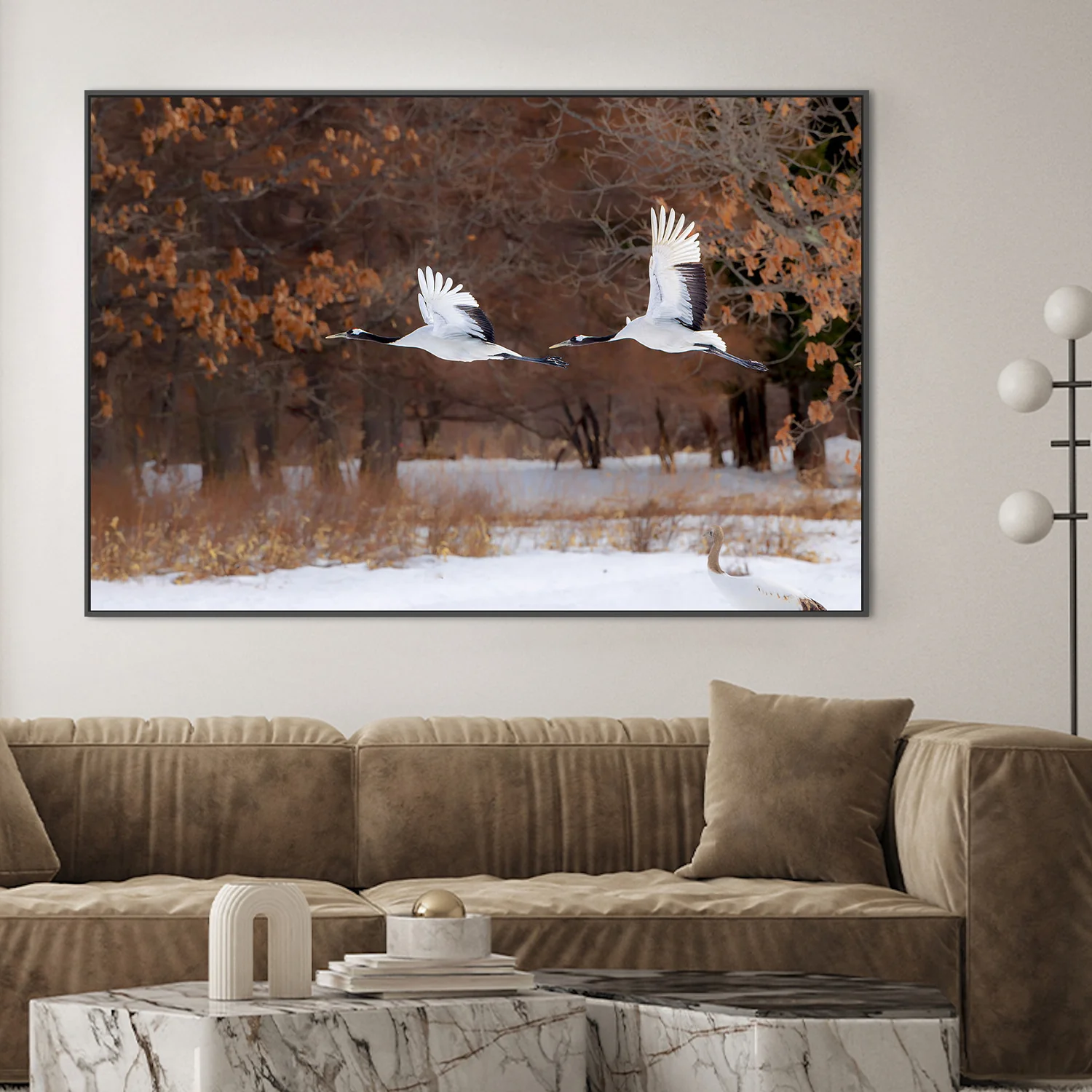 red crowned cranes in flight - Image 2