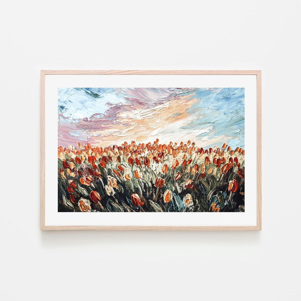 Sleeping In A Field of Red Tulips, Hand-Painted Canvas - Image 6