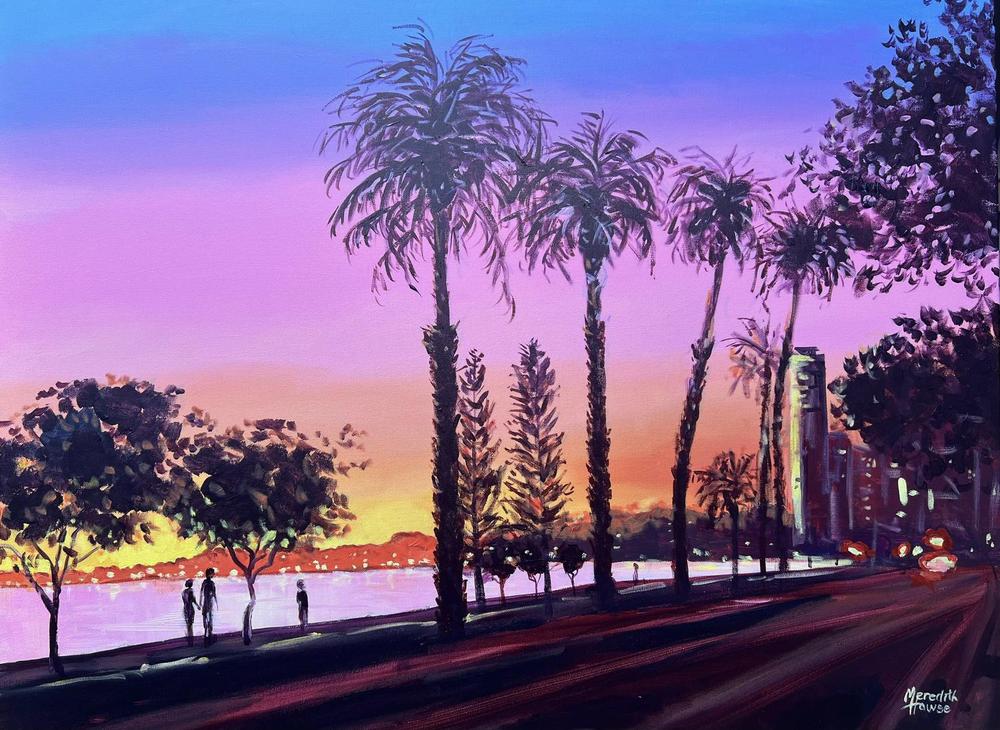 Sunset in Perth, Western Australia, Original Hand-Painted Canvas By Meredith Howse
