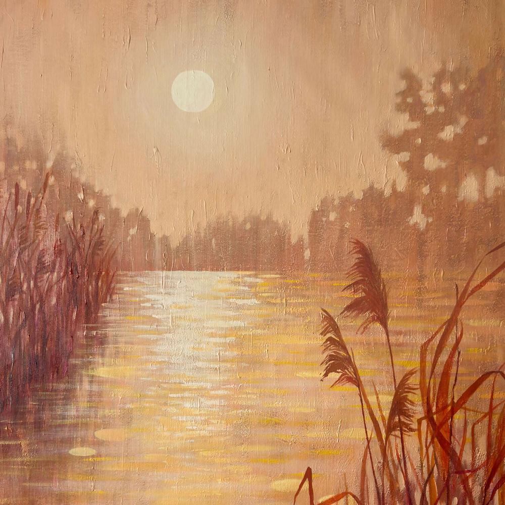Sunset Pond With Reeds, Original Hand-painted Canvas by Ekaterina Prisich - Image 4