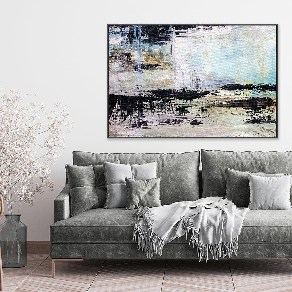 Teal and Black Abstract , Hand-painted Canvas - Image 2