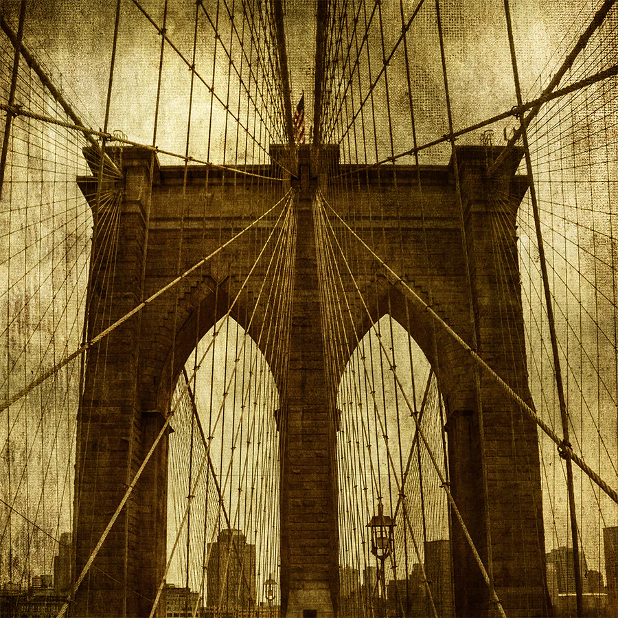 The Ropes and Architecture of The Brooklyn Bridge in NYC, Industrial Spiders