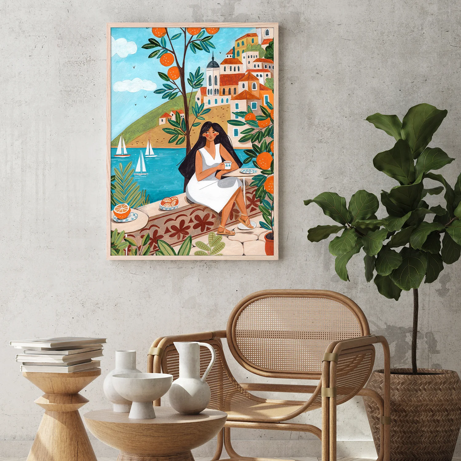 Travel poster woman in Mediterranean coast - Image 9