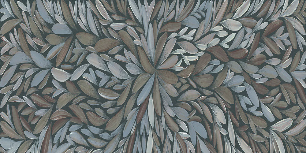 Tumbetin Baibaiye, Healing Leaves, Brown and Cream, Blue Tone
