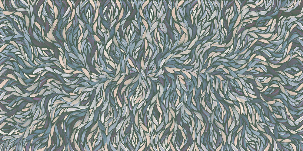 Tumbetin Baibaiye, Healing Leaves, Purple Beige and Cream, Blue Tone