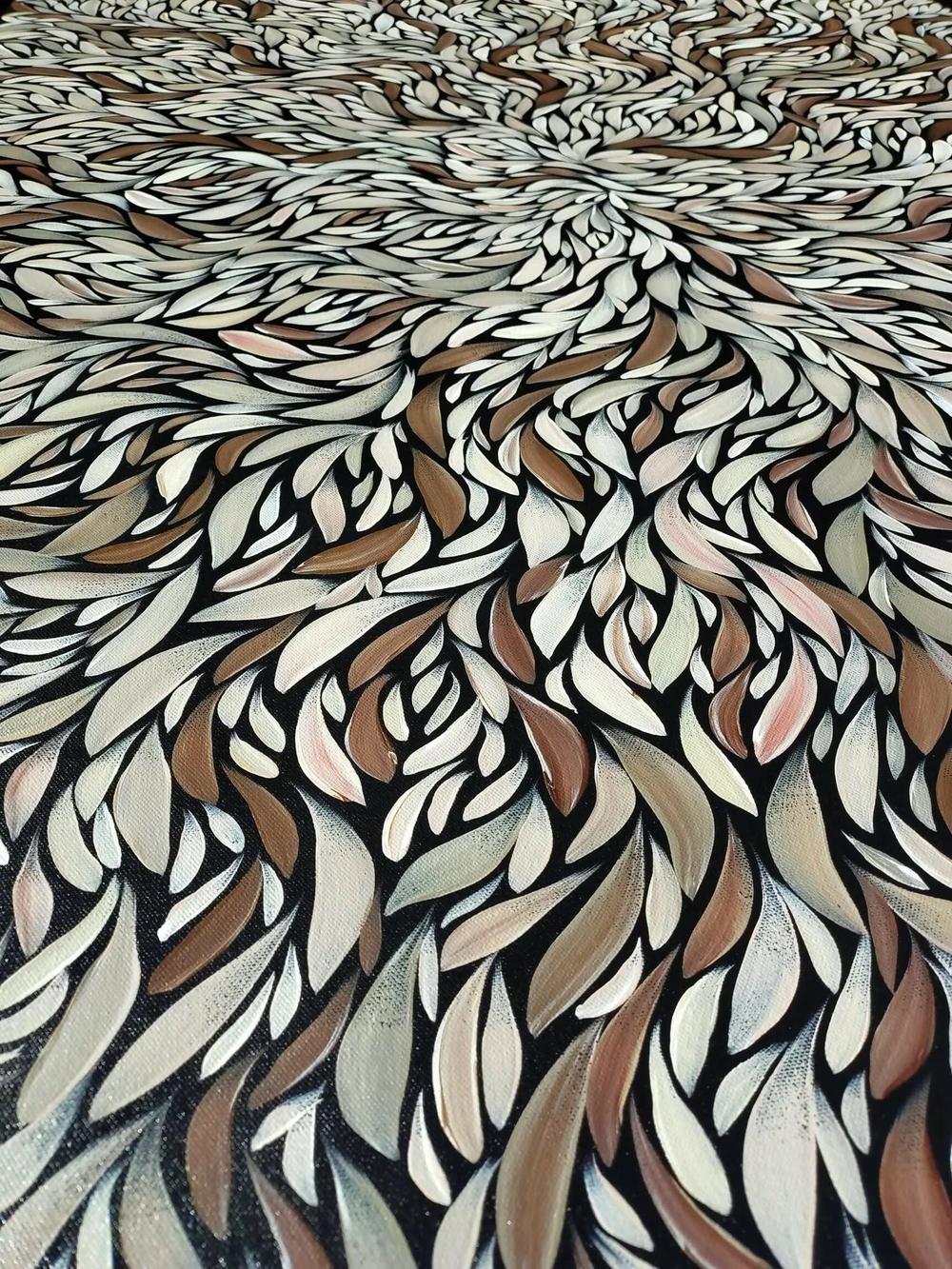 Tumbetin Baibaiye's - Brown and cream Healing leaves with a hint of metallic copper , Original Artwork - Image 10