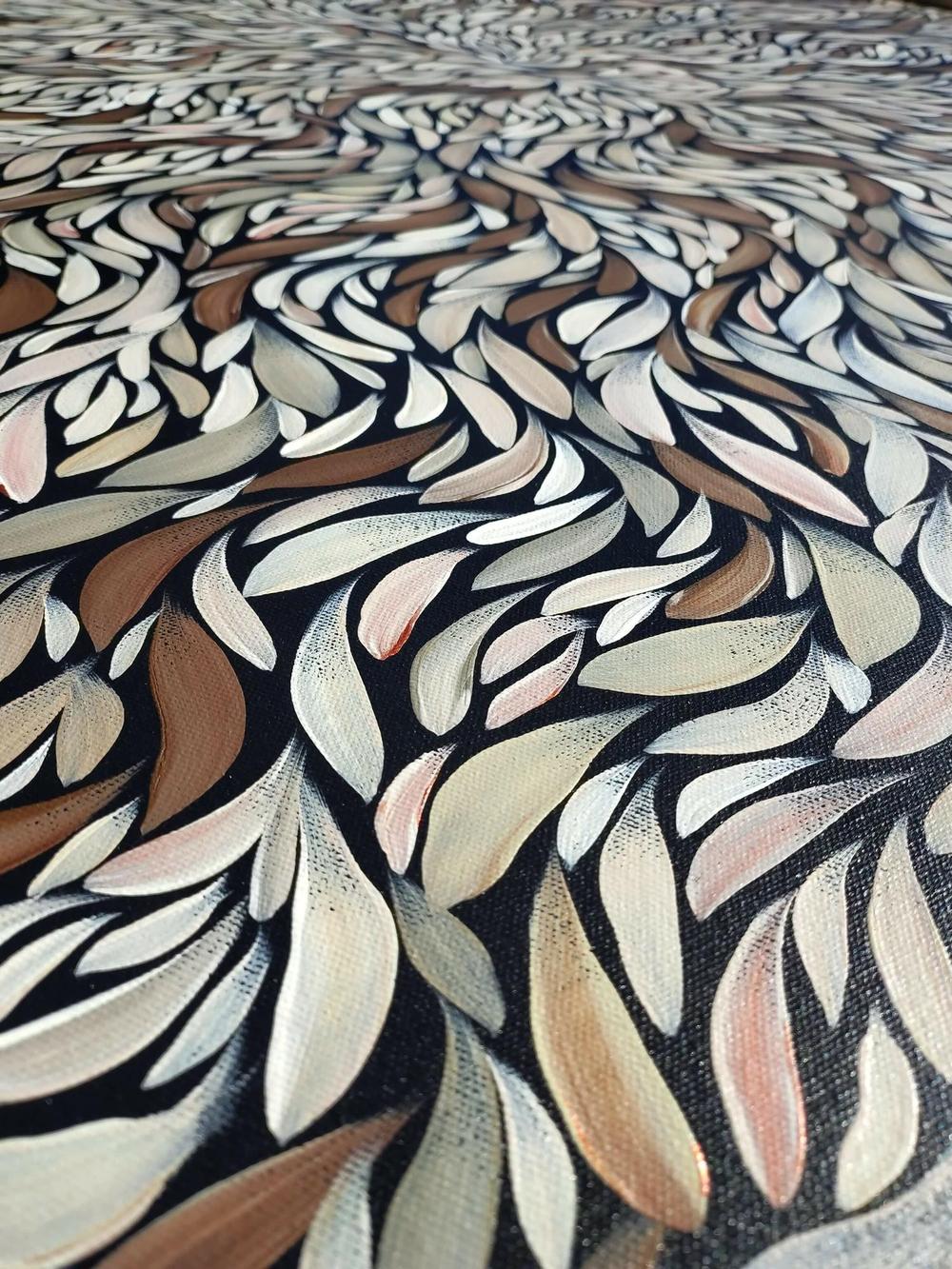Tumbetin Baibaiye's - Brown and cream Healing leaves with a hint of metallic copper , Original Artwork - Image 4