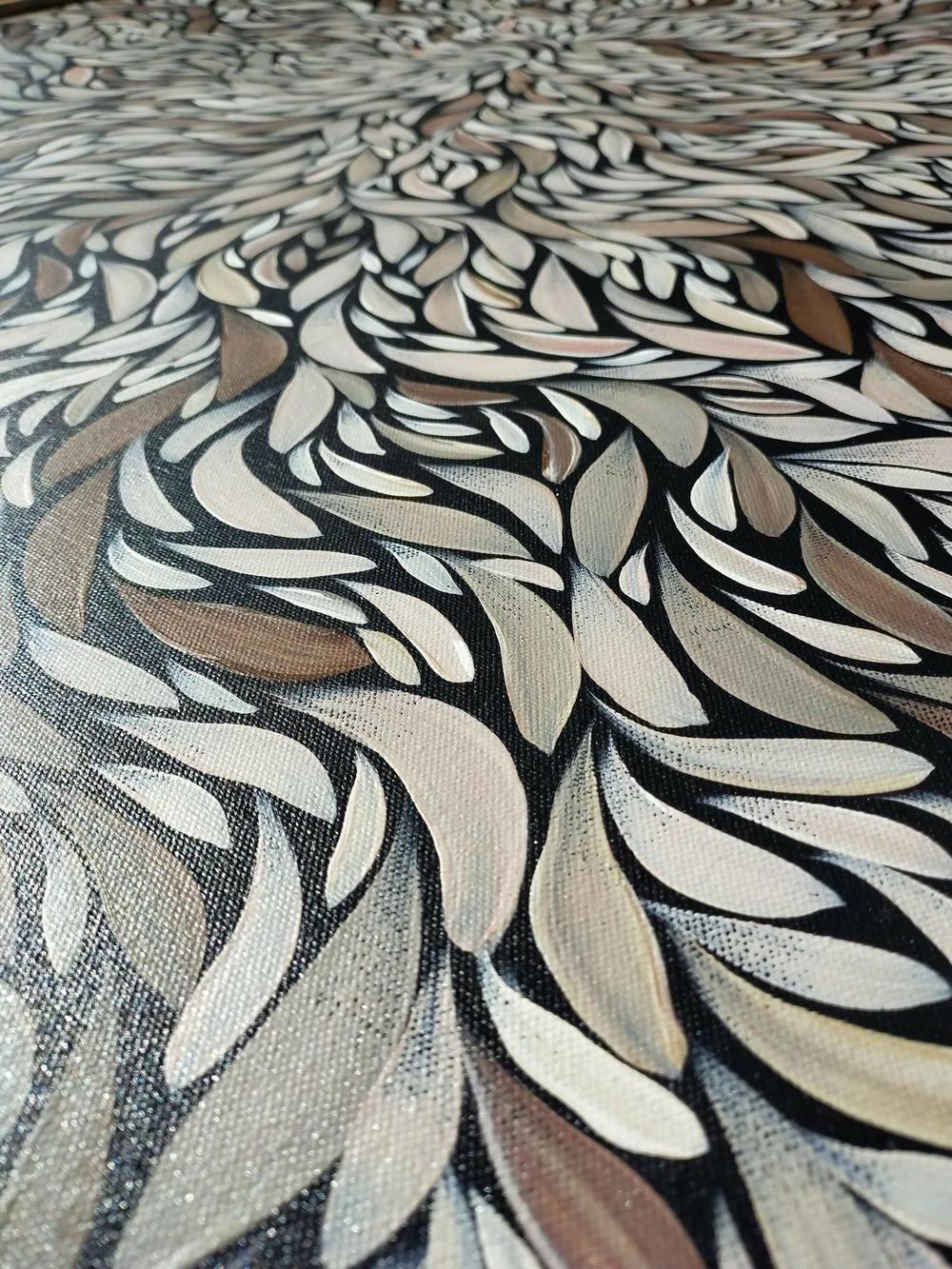 Tumbetin Baibaiye's - Brown and cream Healing leaves with a hint of metallic copper , Original Artwork - Image 5