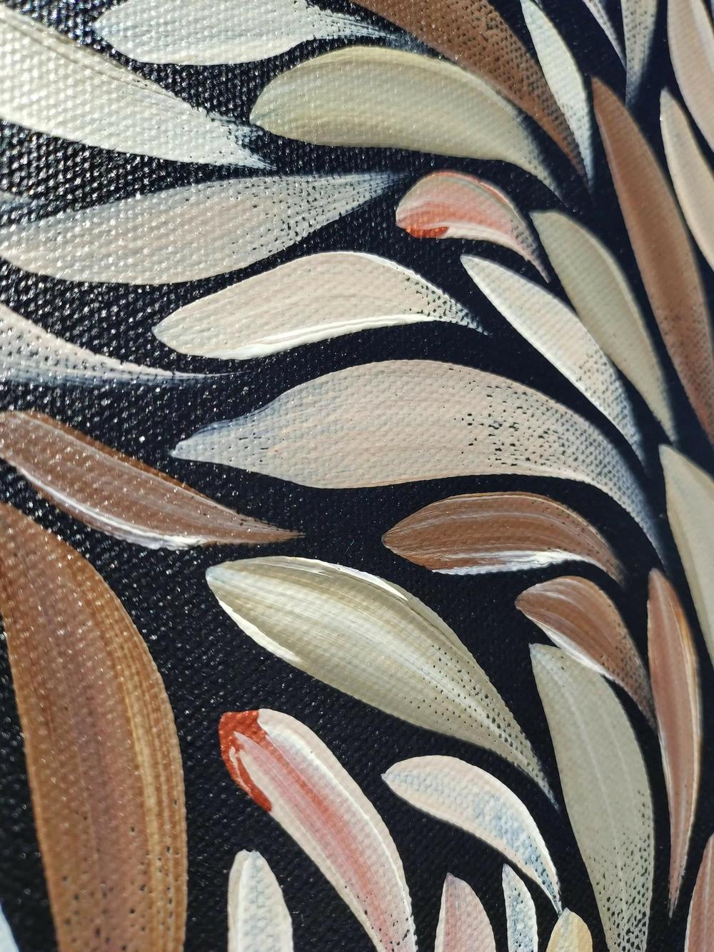 Tumbetin Baibaiye's - Brown and cream Healing leaves with a hint of metallic copper , Original Artwork - Image 8