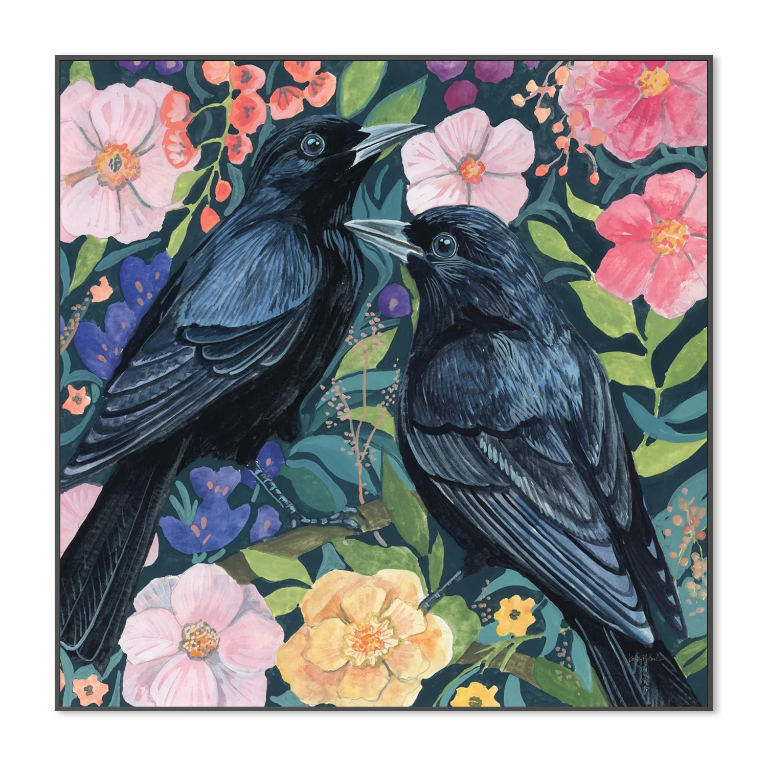 Two Crows on Flowers - Image 3