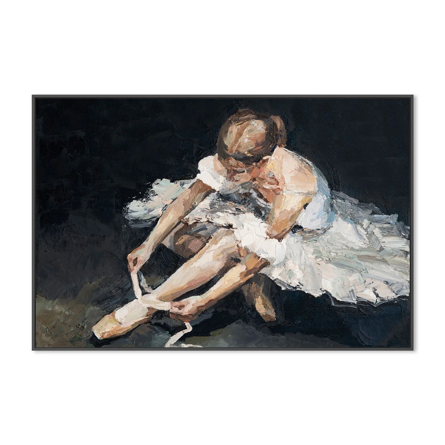 Tying Her Pointe Shoes , Hand-Painted Canvas - Image 3