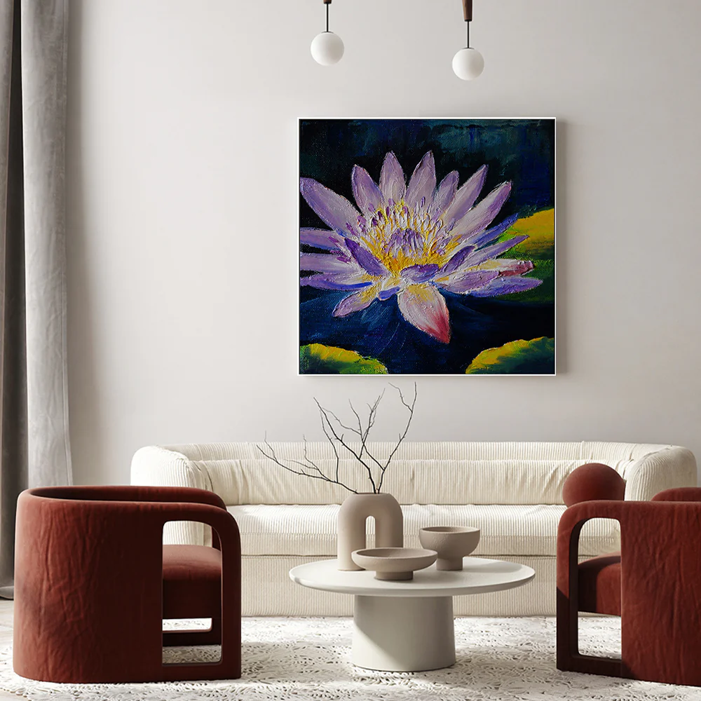 Violet Water Lily, Style A, Hand-Painted Canvas - Image 2