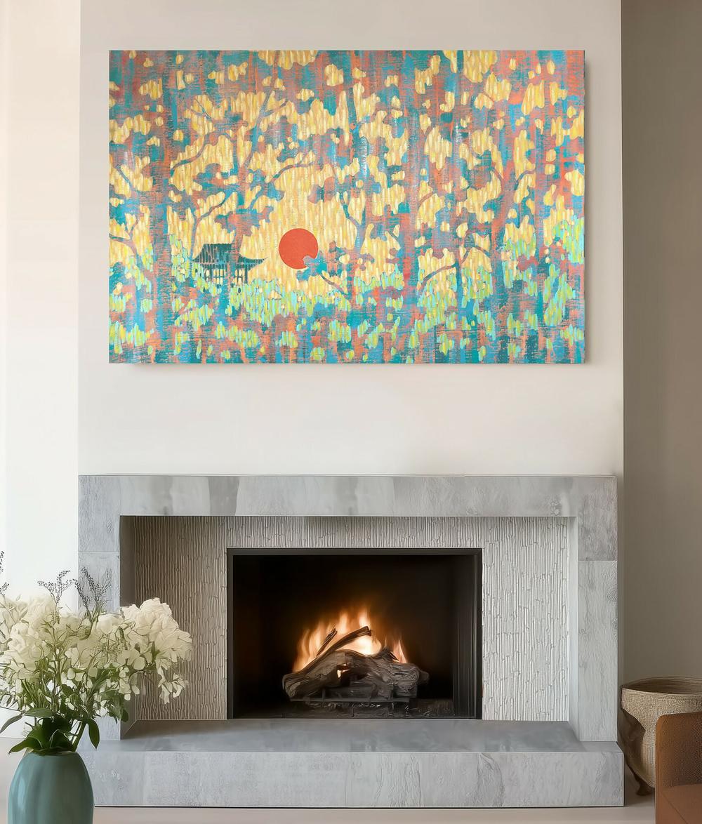 Warm Sunset in the Oriental Forest - Original Painting - Image 7