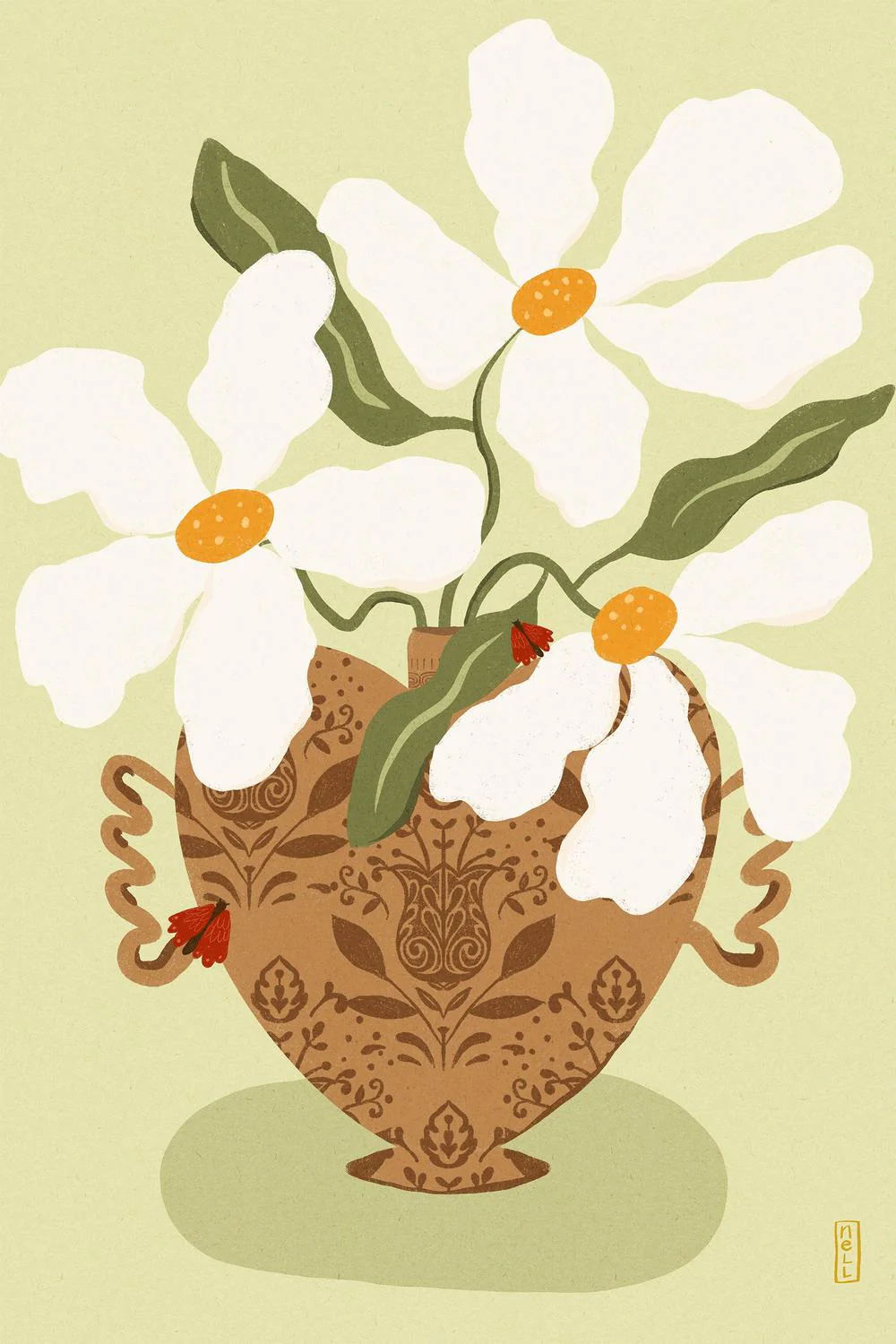 White flowers in a Greek Vase Illustration