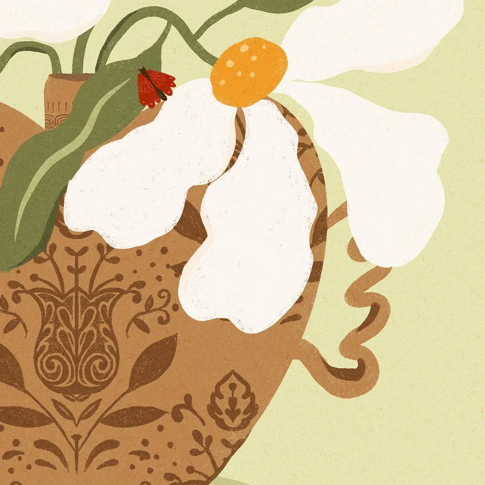 White flowers in a Greek Vase Illustration - Image 11