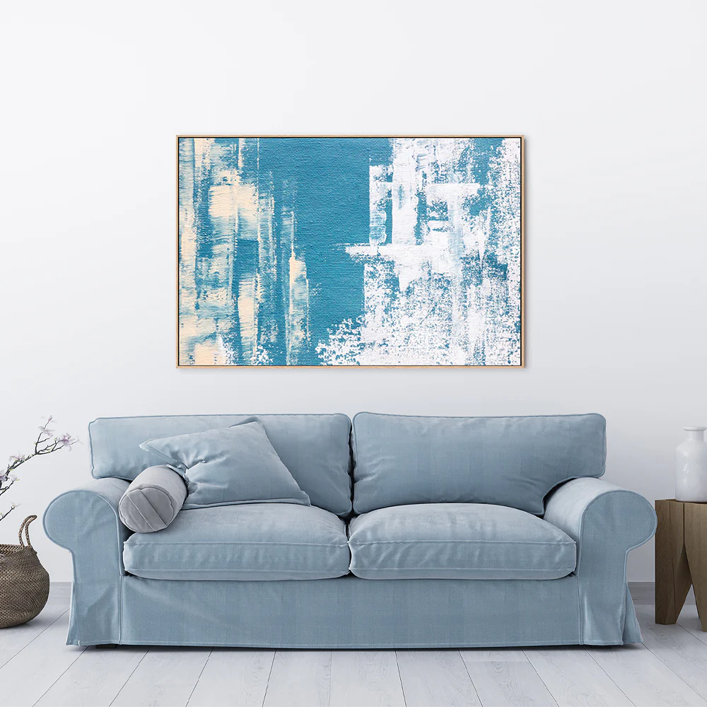 White Strokes On A Blue Sky, Hand-Painted Canvas - Image 2