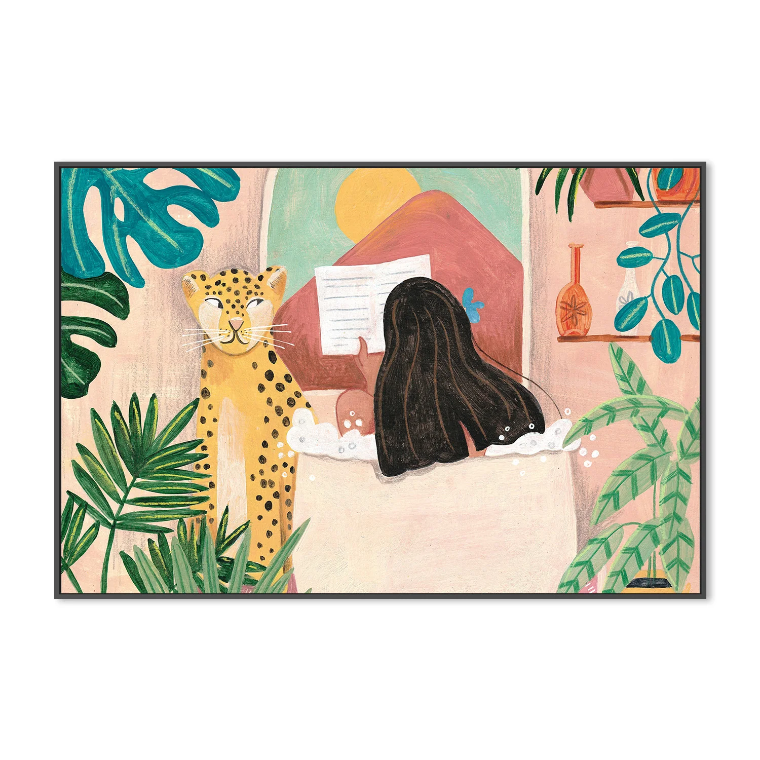 Woman taking bath in pink tropical bathroom - Image 3