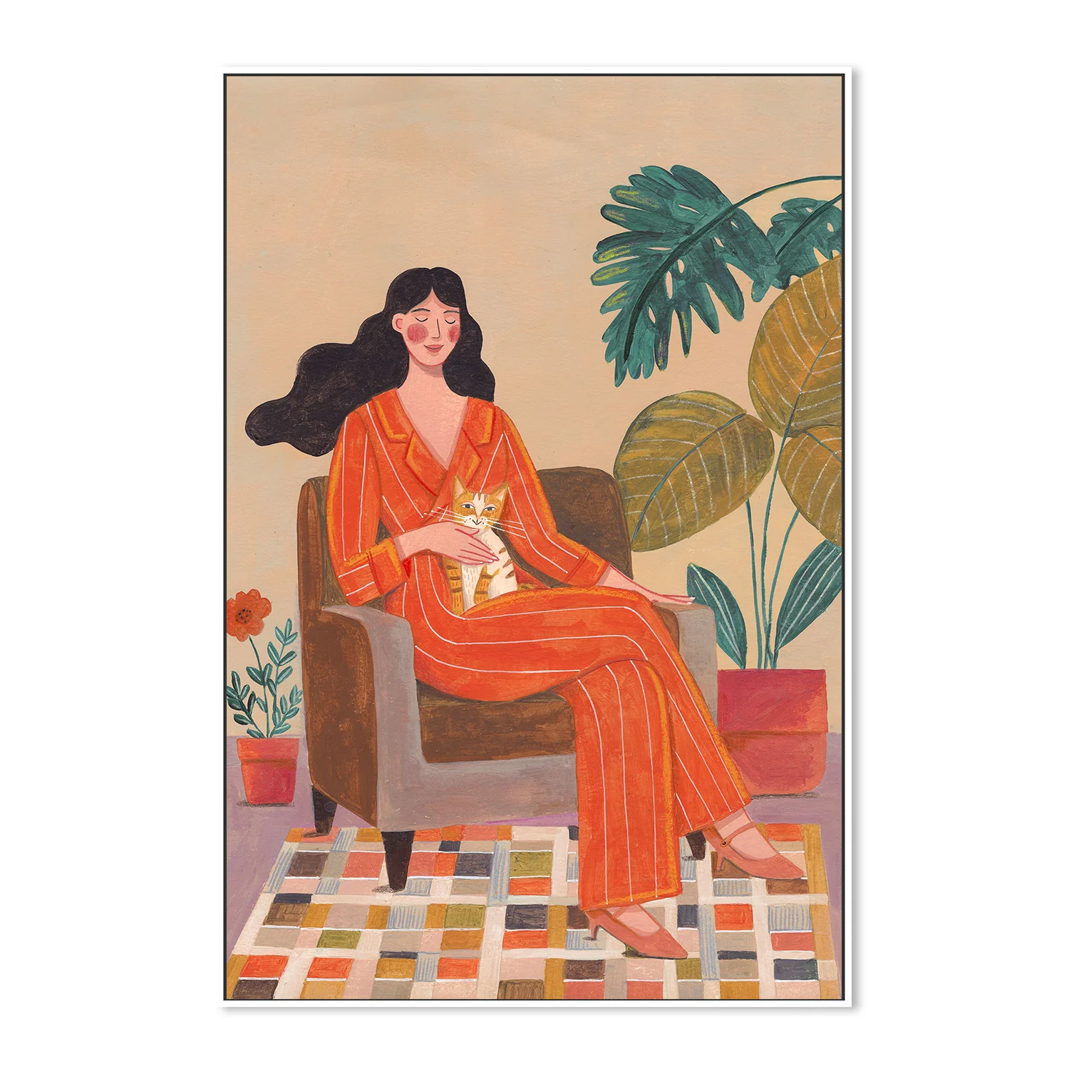 Woman with cat in living room with warm earth tones - Image 5